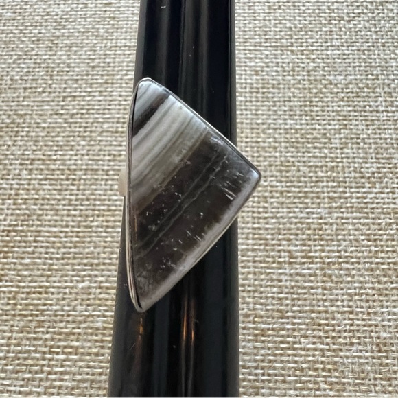 New Zebra Calcite Stone Silver Overlay Ring Size 6 - Picture 6 of 6